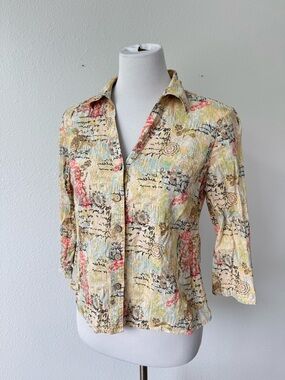 Christopher & Banks Women's Printed Button-Front Collared Button Up